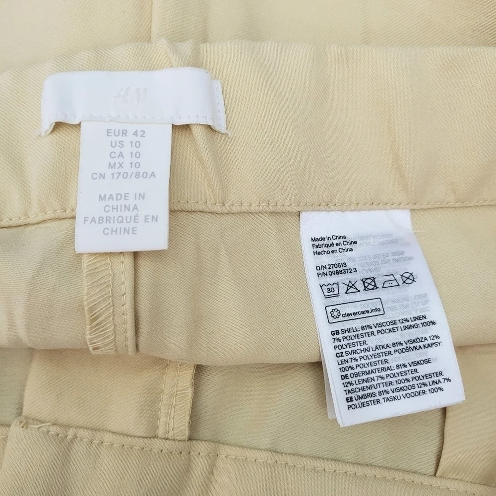 Elegant High Waist Wide Cut Pants Soft Drapey Split Hem Pale Yellow Women's 10